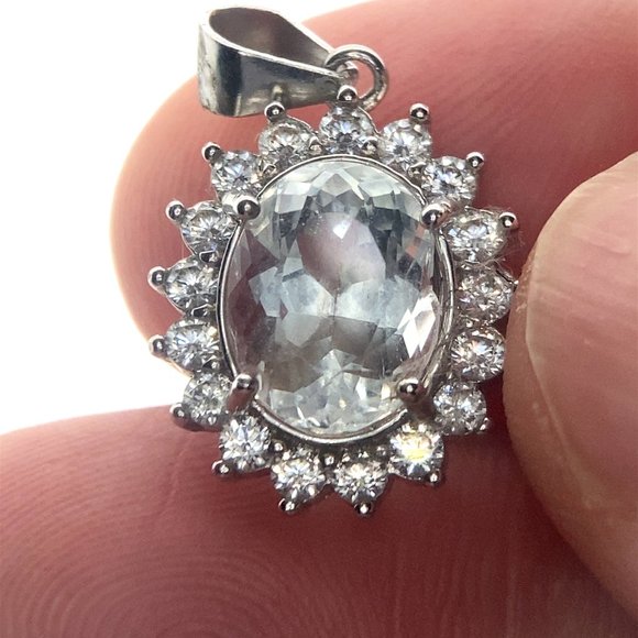 Aquamarine 3.05ct White Gold Finish Solid 925 Sterling Silver Pendant - Picture 1 of 8